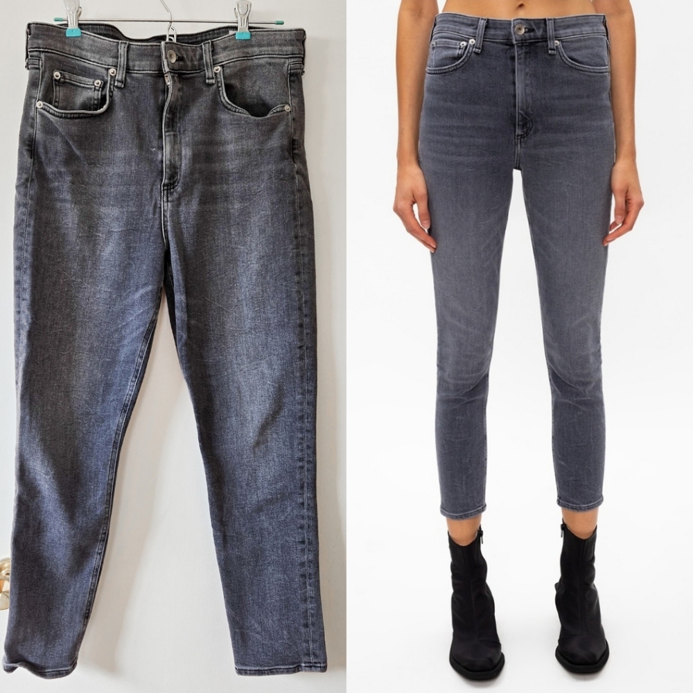 Rag & Bone Nina High Rise Ankle Gray Skinny Washed Black Sand River Jeans 32